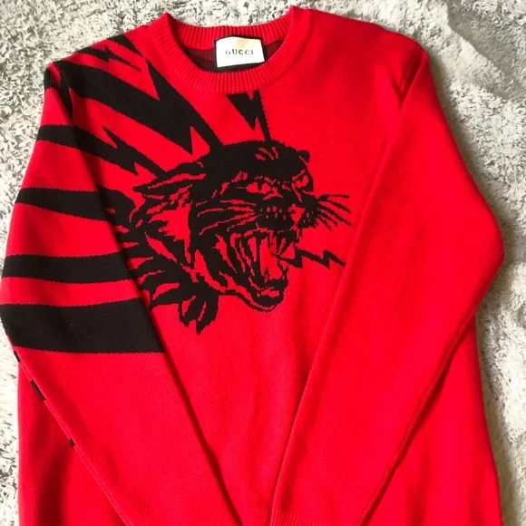 Mens Red Gucci Panther Pullover Sz 42 (XL) NWOT Guaranteed 100% Authentic